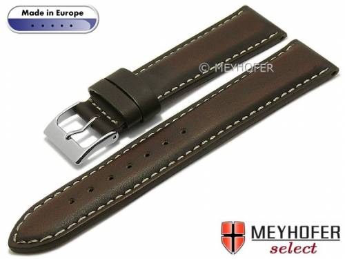 Hand made Uhrenarmband -Sassari- 18mm dunkelbraun Leder glatt matt helle Naht von MEYHOFER (Schlie�enansto� 16 mm) - Bild vergr��ern 