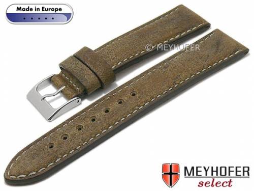 Hand made Uhrenarmband -Marsala- 18mm mittelbraun Leder Vintage-Look helle Naht von MEYHOFER (Schlie�enansto� 16 mm) - Bild vergr��ern 