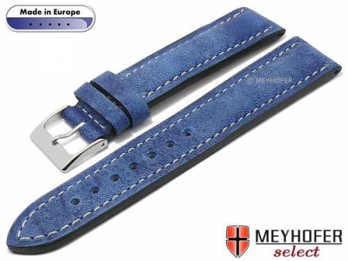 Hand made Uhrenarmband -Como- 24mm mittelblau Leder Vintage-Look helle Naht von MEYHOFER (Schlie�enansto� 20 mm) - Bild vergr��ern 