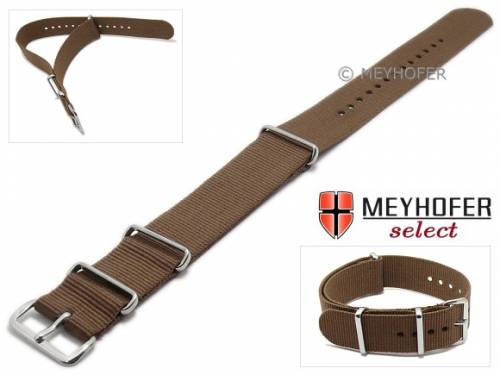 Uhrenarmband -Ohio- 20mm mittelbraun Textil 3 Metallschlaufen Durchzugsband von MEYHOFER - Bild vergr��ern 