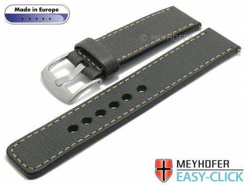 Meyhofer EASY-CLICK Uhrenarmband -Burgau- 22mm anthrazit Leder glatt helle Naht (Schlie�enansto� 22 mm) - Bild vergr��ern 