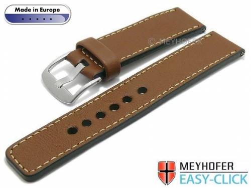 Meyhofer EASY-CLICK Uhrenarmband -Burgau- 24mm braun Leder glatt helle Naht (Schlie�enansto� 24 mm) - Bild vergr��ern 