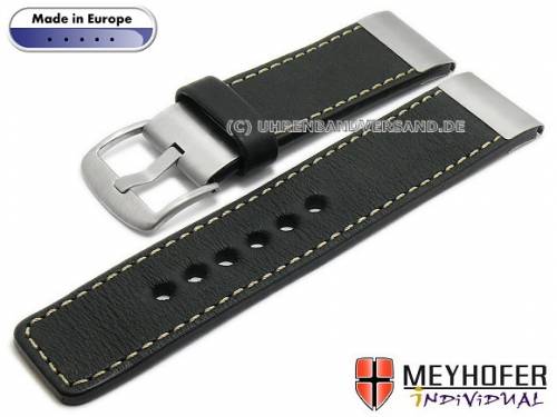 Uhrenarmband -Kuestrin- 26mm schwarz Leder robust helle Naht von MEYHOFER (Schlie�enansto� 26 mm) - Bild vergr��ern 