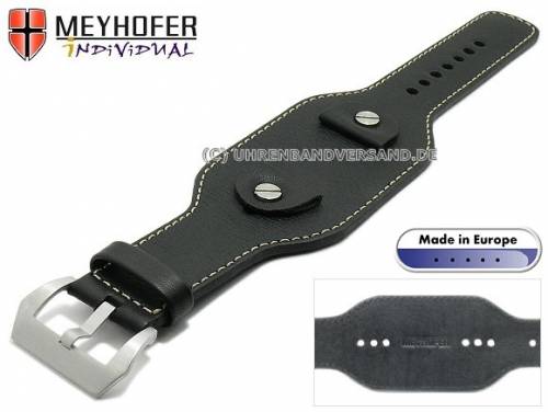 Uhrenarmband -Breslau- 22mm schwarz Leder robust helle Naht Unterlagenband von MEYHOFER - Bild vergr��ern 
