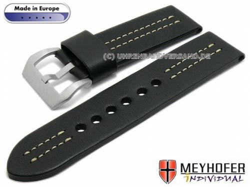 Uhrenarmband -Krakau- 24mm schwarz Leder robust wei�e Doppelnaht von MEYHOFER (Schlie�enansto� 24 mm) - Bild vergr��ern 