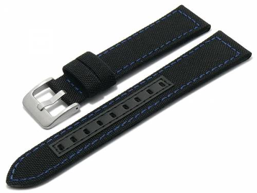 Uhrenarmband -Tacna- 20mm schwarz recyceltes Polyester/vegan textilartig blaue Naht (Schlie�enansto� 18 mm) - Bild vergr��ern 
