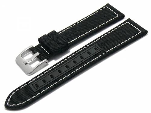 Uhrenarmband -Tacna- 22mm schwarz recyceltes Polyester/vegan textilartig helle Naht (Schlie�enansto� 20 mm) - Bild vergr��ern 