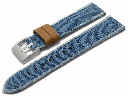 Uhrenarmband -Cleveland- 20mm mittelblau Jeans-Stoff rustikal Vintage-Look abgen�ht (Schlie�enansto� 18 mm) - Bild vergr��ern 