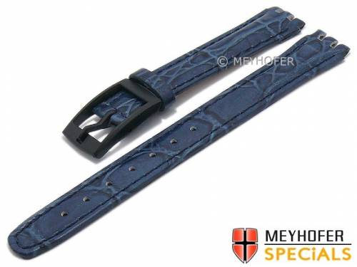 Uhrenarmband -Inkster- 12mm dunkelblau Leder Kroko-Pr�gung passend f�r Swatch von MEYHOFER (Schlie�enansto� 12 mm) - Bild vergr��ern 