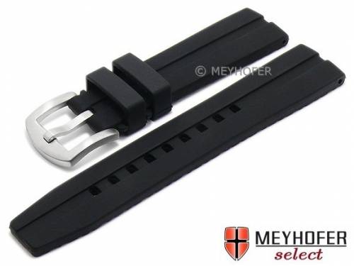 Uhrenarmband XL -Ispra- 24mm schwarz Silikon mit L�ngsnut matt von MEYHOFER (Schlie�enansto� 22 mm) - Bild vergr��ern 