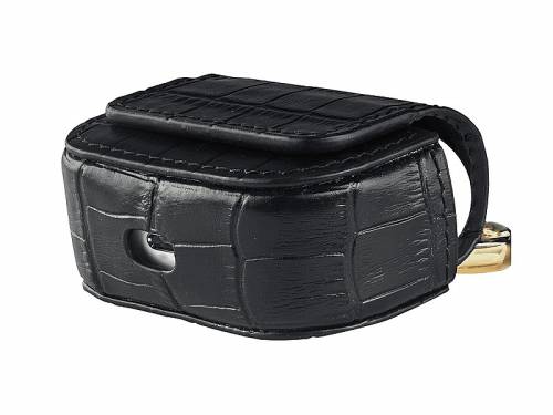 Exklusives Mehrzwecketui/Leder-Etui f�r AIRPODS PRO & mehr schwarz handgearbeitet Alligator-Pr�gung GOLDBLACK  - Bild vergr��ern 