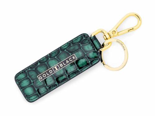 Premium-Schl�sselanh�nger Milano-Style Leder gr�n Alligator-Pr�gung mit Schl�sselring und Karabinerhaken von GOLDBLACK - Bild vergr��ern 