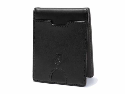 Geldb�rse klein/Smart Wallet aus Leder schwarz mit RFID Schutz und Geldschein-Klammer - Bild vergr��ern 