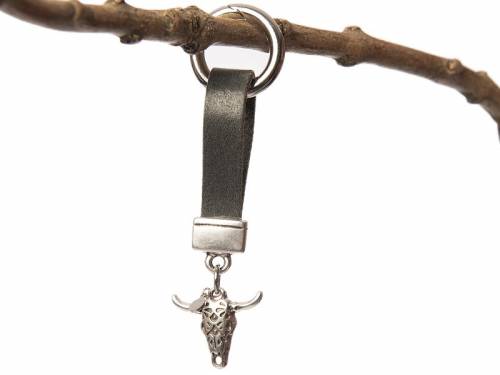 Schl�sselanh�nger/Taschenanh�nger -B�ffel- Leder/Stahl blau/silberfarben handgemacht mit Karabinerring - Bild vergr��ern 