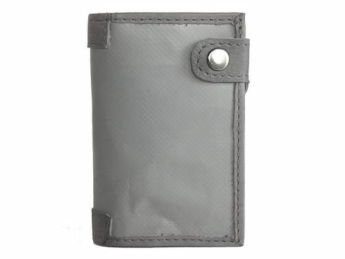 Handgemachte Geldbrse klein/Slim-Pull-Pop-Up Wallet aus upcycling Kunststoff/Leder vegetabil grau mit RFID Schutz - Bild vergrern 