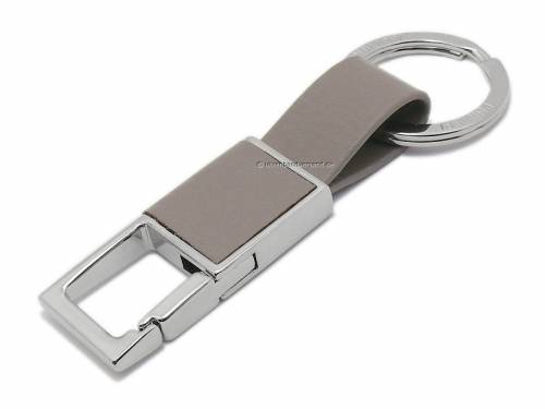 Schl�sselanh�nger -Dion- Metall/Leder silberfarben/taupe poliert mit Schl�sselring und Karabinerhaken - Bild vergr��ern 