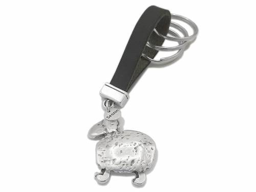Schl�ssel-Anh�nger/Organizer -Sheep- Metall/Leder antik-silberfarben/anthrazit handgemacht mit 3 Schl�sselringen - Bild vergr��ern 