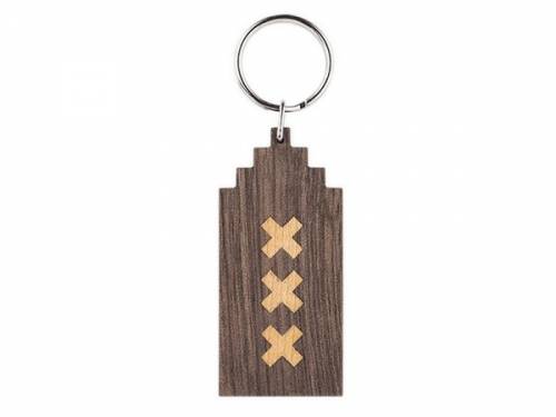Schl�sselanh�nger/Taschenanh�nger Stufengiebel Wallnuss/Ahornholz dunkelbraun/hellbraun handgemacht mit Schl�sselring - Bild vergr��ern 