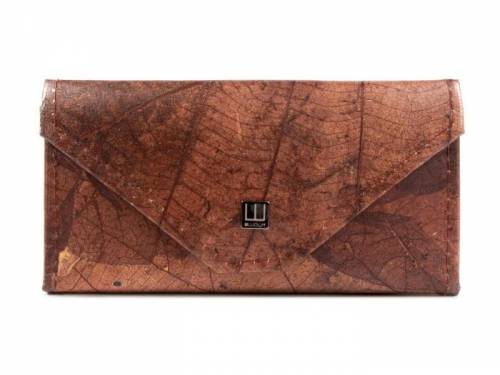 Extravagante Damen-Geldb�rse aus nachhaltigem Blatt-Lederimitat mittelbraun VEGAN mit Magnetverschlu� - Bild vergr��ern 
