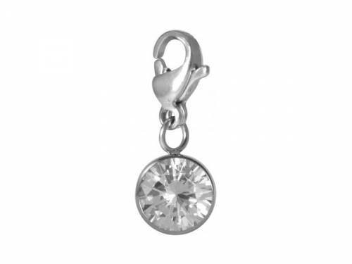 Dekorativer Charm-Anh�nger -Solit�r- Edelstahl silberfarben Zikonia-Stein mit Karabinerhaken von Style Republic - Bild vergr��ern 