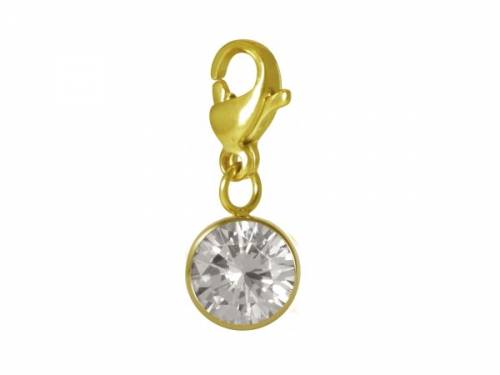 Dekorativer Charm-Anh�nger -Solit�r- Edelstahl goldfarben Zikonia-Stein mit Karabinerhaken von Style Republic - Bild vergr��ern 