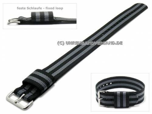 Pacific Time Nylon-Armband – 16 Mm, Schwarz-blau Gestreift, Mit Dornschließe | Ersatzband Für Uhren