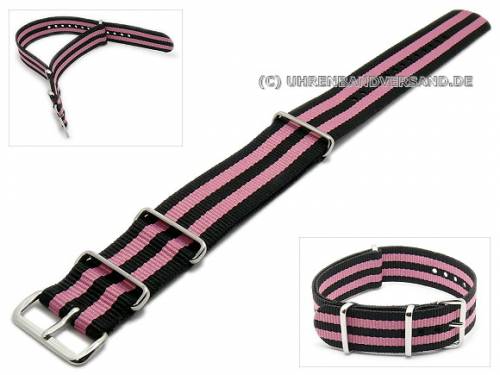 Pacific Time Nylon Uhrenarmband – 16 Mm, Schwarz-blau Gestreift, 22,5 Cm, Mit Dornschließe, Schnell Wechselbar
