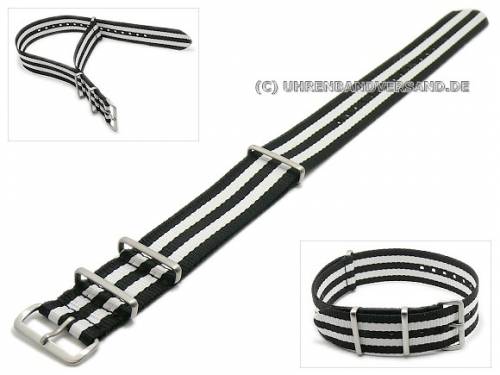 Uhrenarmband 18mm schwarz Textil mit weien Streifen NATO-Durchzugsband - Bild vergrern 