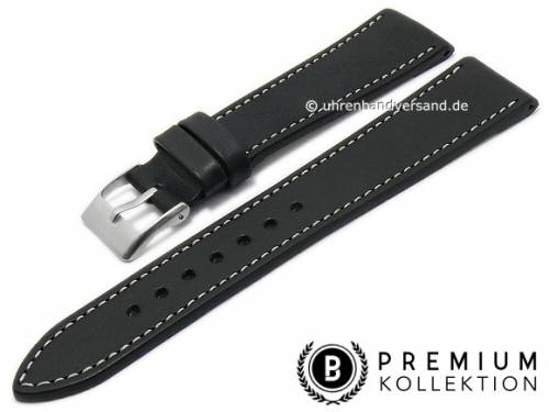 Uhrenarmband 22mm schwarz Leder Vintage-Look glatt helle Naht von PEBRO Premium (Schlieenansto 18 mm) - Bild vergrern 