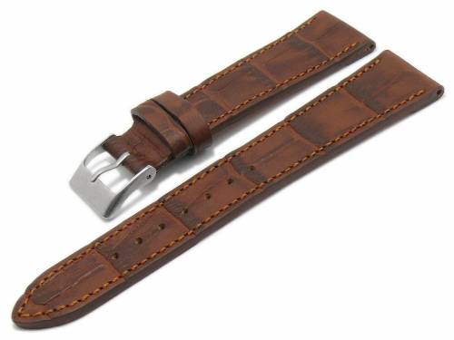 Uhrenarmband 21mm mittelbraun Leder Alligator-Pr�gung abgen�ht von PEBRO Premium (Schlie�enansto� 18 mm) - Bild vergr��ern 