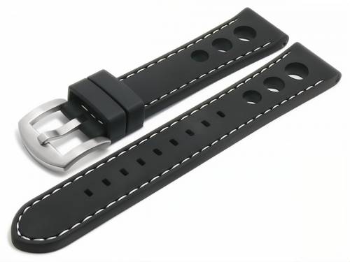 Uhrenarmband -Bergamo- 22mm schwarz Silikon Racing-Look matt glatt helle Naht (Schlie�enansto� 20 mm) - Bild vergr��ern 