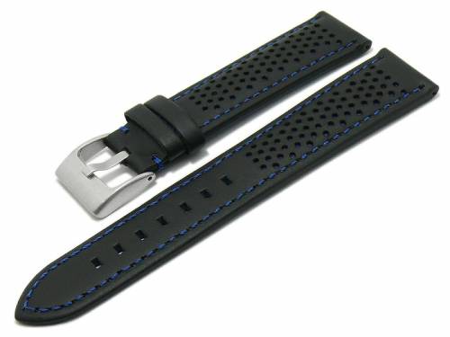 Uhrenarmband -Batesville- 22mm schwarz Leder Racing-Look blaue Naht Unterseite Lorica (Schlie�enansto� 20 mm) - Bild vergr��ern 