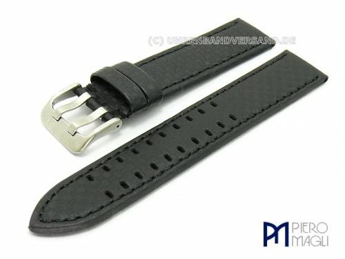 Uhrenarmband -Carbon Fiber- 22mm schwarz echt Leder im Carbon-Look von Piero Magli - Bild vergrern 