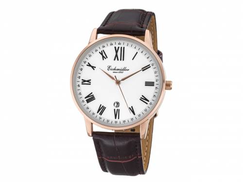 Elegante Herrenuhr ros�goldfarben Ziffernblatt wei� Lederband von EICHM�LLER (*EM*HU*) - Bild vergr��ern 
