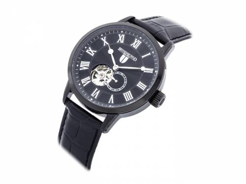 ABVERKAUF: Automatik-Armbanduhr Edelstahl schwarz Ziffernblatt schwarz offene Unruh Lederband von RIEDENSCHILD (*RS*HU*) - Bild vergr��ern 