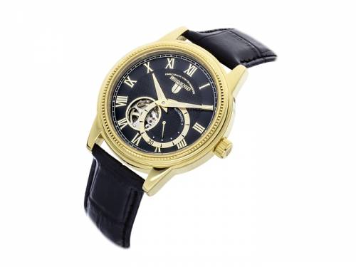 Automatik-Armbanduhr Edelstahl goldfarben Ziffernblatt schwarz offene Unruh Lederband von RIEDENSCHILD (*RS*HU*) - Bild vergrern 