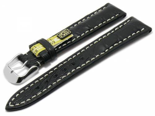 Uhrenarmband -Ambassador- 18mm schwarz echt Alligator-Leder matt helle Naht von RIOS (Schlieenansto 16 mm) - Bild vergrern 