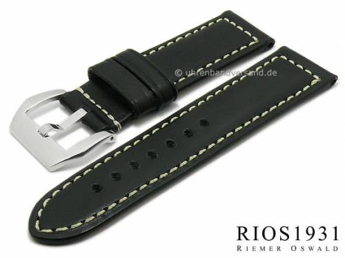 Uhrenarmband XL -Firenze- 22mm schwarz RIOS f�r OFFICINE PANERAI wei�e Naht (Schlie�enansto� 22 mm) - Bild vergr��ern 