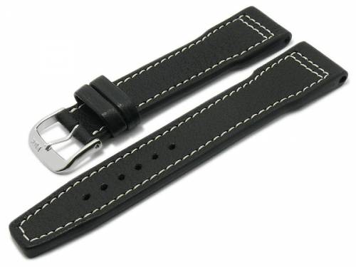 BIO-Leder: Uhrenarmband -Sonthofen- 20mm schwarz genarbt Aviator-Look helle Naht von RIOS (Schlie�enansto� 18 mm) - Bild vergr��ern 