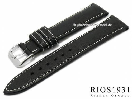 BIO-Leder: Uhrenarmband -Weilheim- 20mm schwarz glatt helle Naht von RIOS (Schlie�enansto� 18 mm) - Bild vergr��ern 