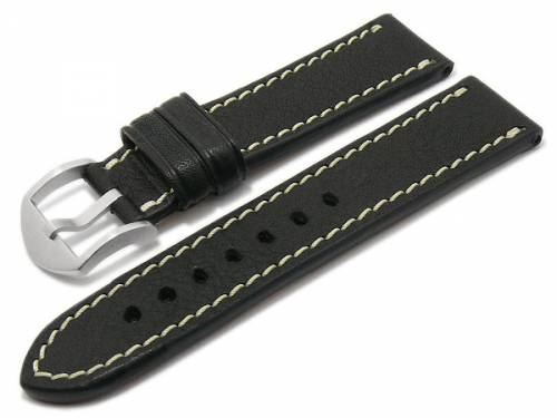 BIO-Leder: Uhrenarmband -Starnberg- 24mm schwarz genarbt helle Naht von RIOS (Schlie�enansto� 22 mm) - Bild vergr��ern 