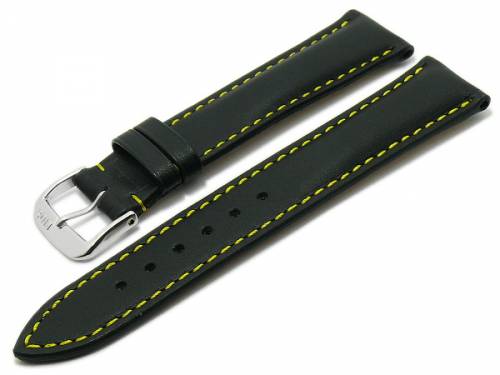 Uhrenarmband -Smart- 18mm schwarz Leder glatt gelbe Naht von RIOS (Schlie�enansto� 16 mm) - Bild vergr��ern 
