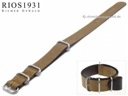 Uhrenarmband -NATO Sofia- 18mm mittelbraun Canvas/Leder Vintage-Look Durchzugsband von RIOS - Bild vergrern 