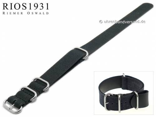 Uhrenarmband -NATO Sofia- 24mm schwarz Canvas/Leder Vintage-Look Durchzugsband von RIOS - Bild vergrern 