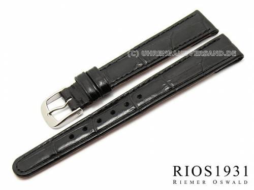 Uhrenarmband -Argentina Clip- 14mm fester Steg schwarz Allig.-Prg. RIOS (Schlieenansto 12 mm) - Bild vergrern 