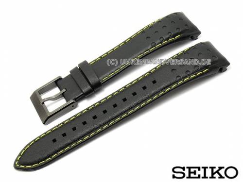 Uhrenarmband Original SEIKO 21mm schwarz Leder gelbe Naht Rundansto� f�r SNAE67 - Bild vergr��ern 