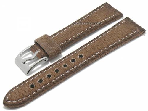 Uhrenarmband XL 21mm mittelbraun Canvas helle Naht Vintage-Look mit EASY-CLICK (Schlieenansto 18 mm) - Bild vergrern 