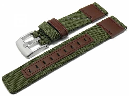 Uhrenarmband XS 19mm olivgr�n/braun Canvas/Leder abgen�ht mit EASY-CLICK (Schlie�enansto� 19 mm) - Bild vergr��ern 