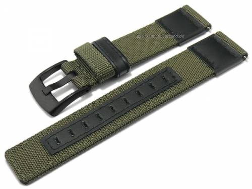 Uhrenarmband XS 21mm olivgrn/schwarz Canvas/Leder abgenht Schliee schwarz mit EASY-CLICK (Schlieenansto 21 mm) - Bild vergrern 