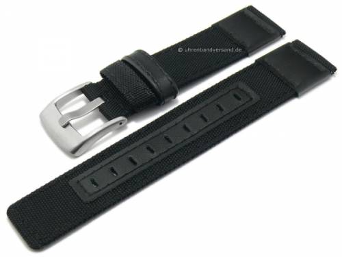 Uhrenarmband 19mm schwarz Canvas/Leder abgen�ht mit EASY-CLICK (Schlie�enansto� 19 mm) - Bild vergr��ern 